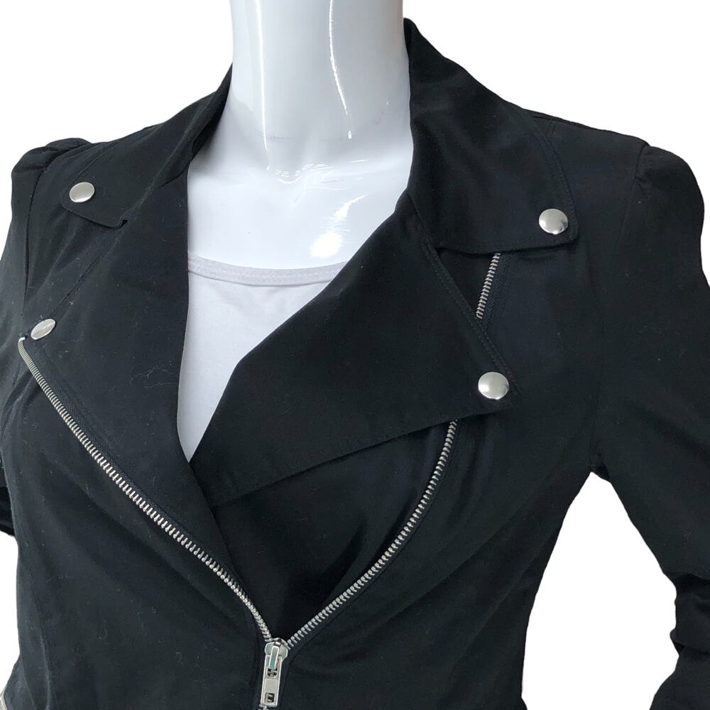 Sandro Womens Size S Biker Jacket Asymmetrical Cotton Zip Pockets Black - Picture 2 of 14